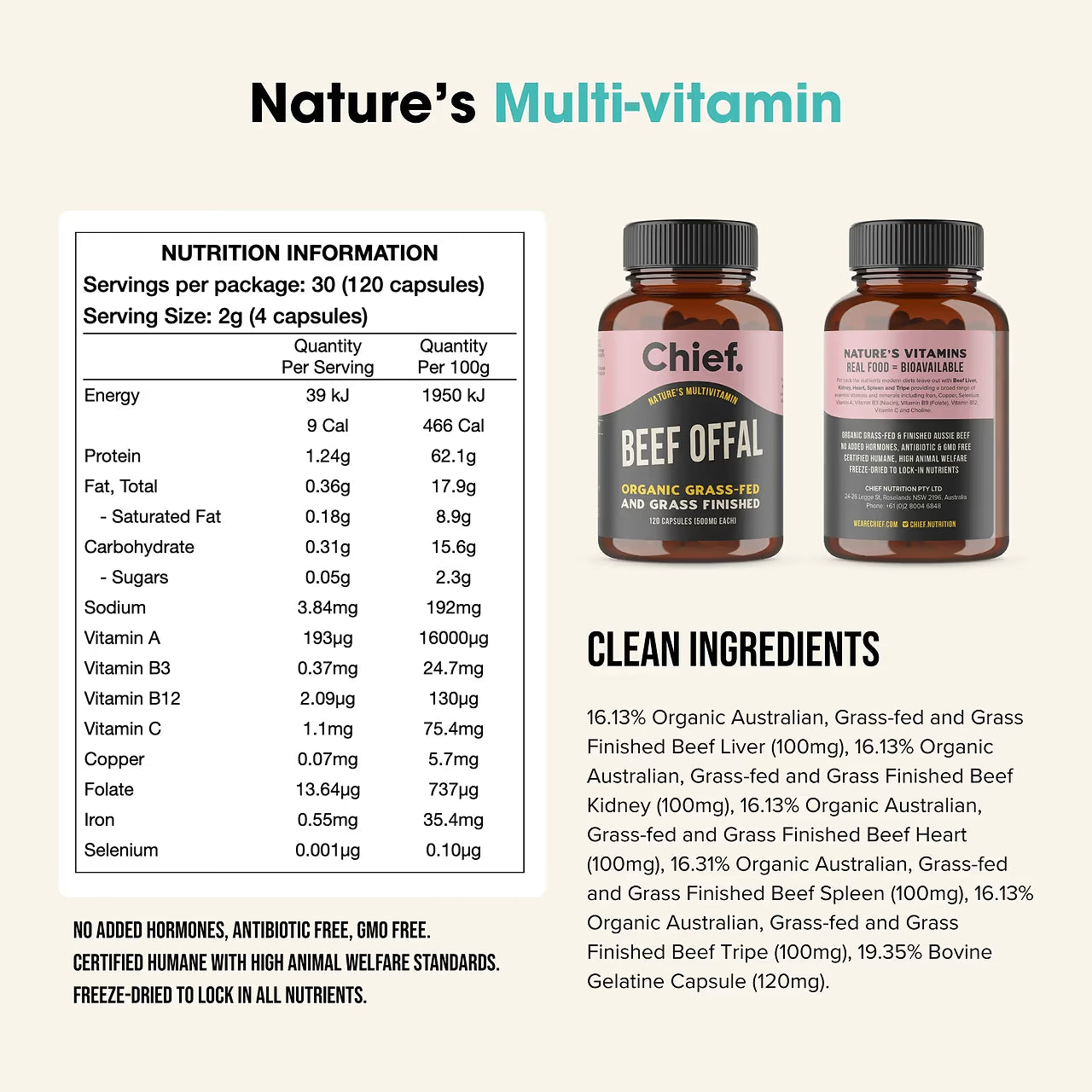 Organic Beef Offal (Multivitamin) (120 Capsules)