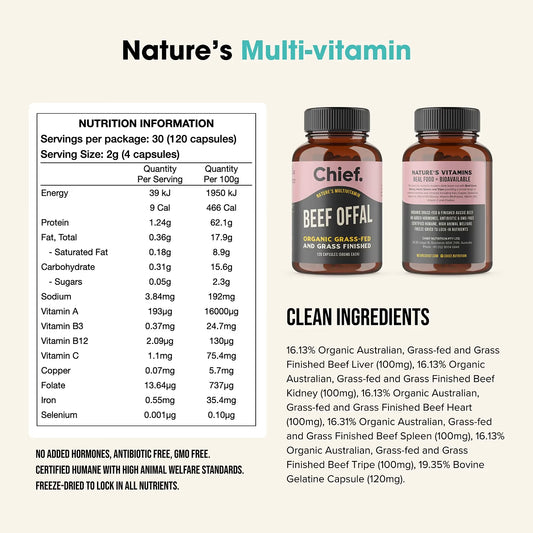 Organic Beef Offal (Multivitamin) (120 Capsules)