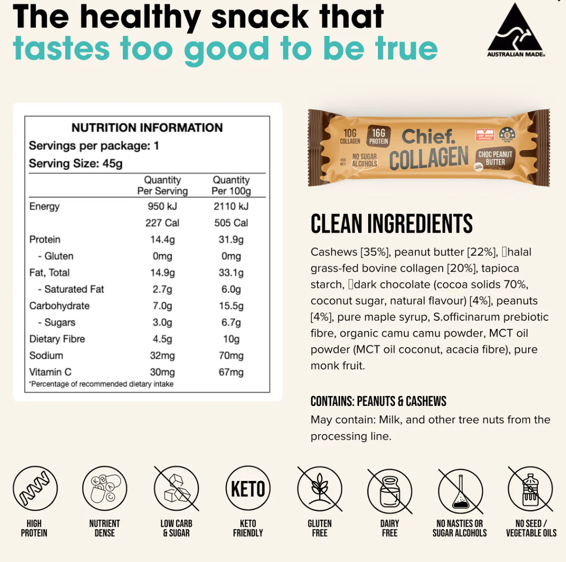 Collagen Protein Choc Peanut Butter Bar