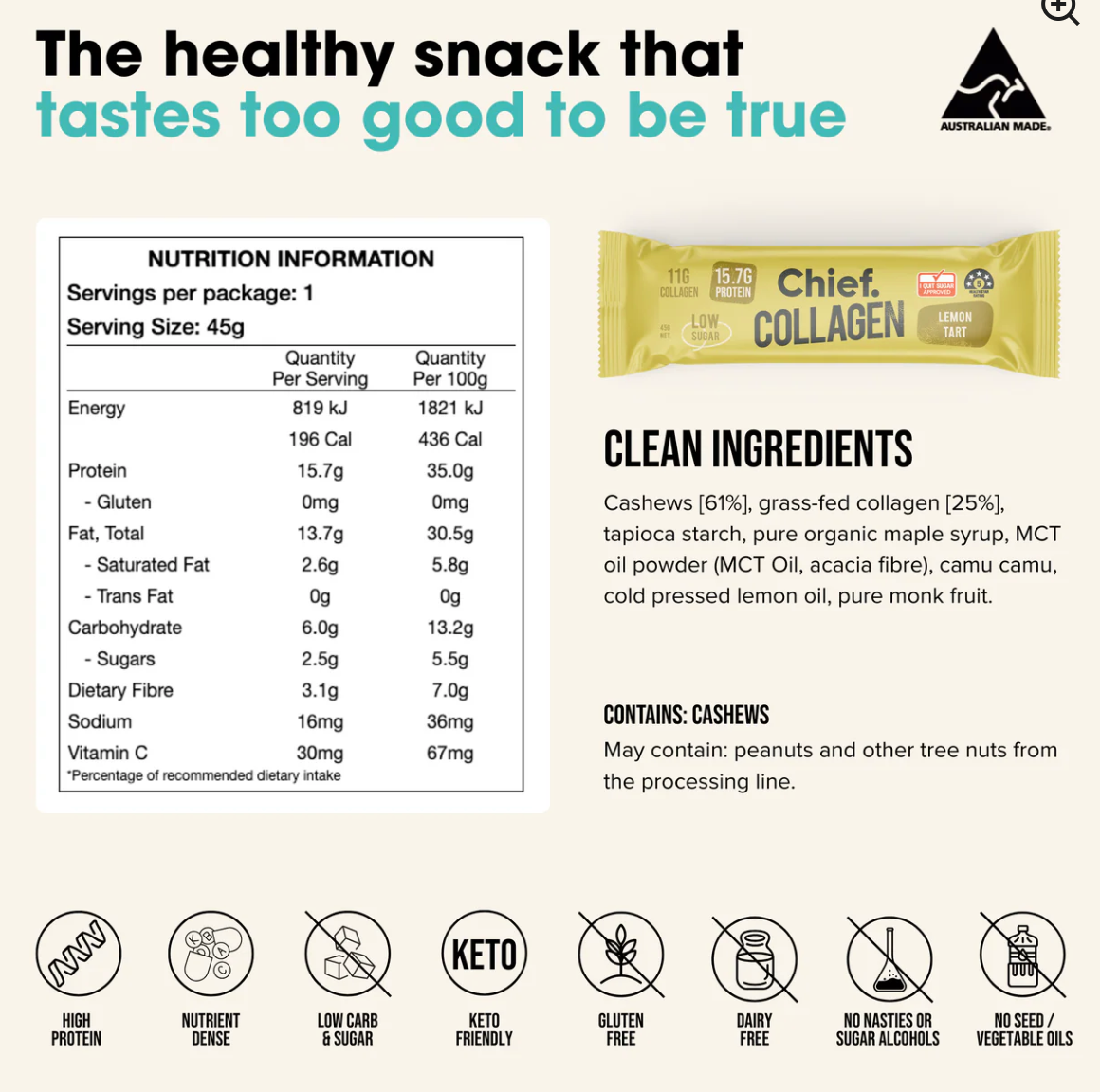 Collagen Protein Lemon Tart Bar