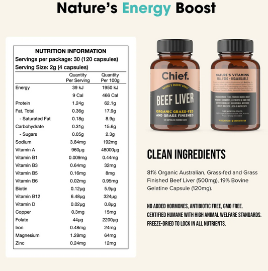 Organic Beef Liver Energy Boost (120 Capsules)