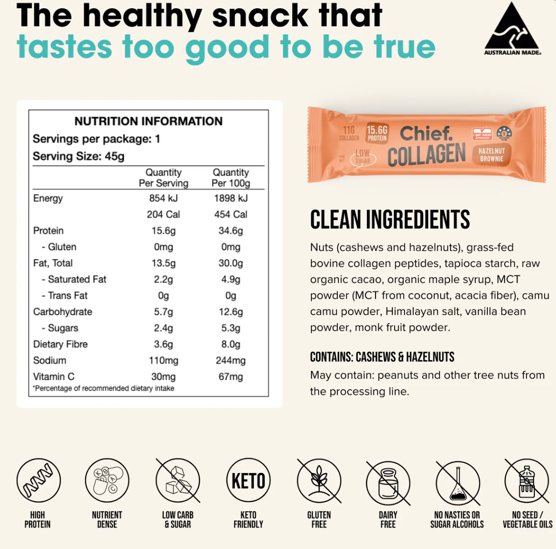 Collagen Protein Hazelnut Brownie Bar
