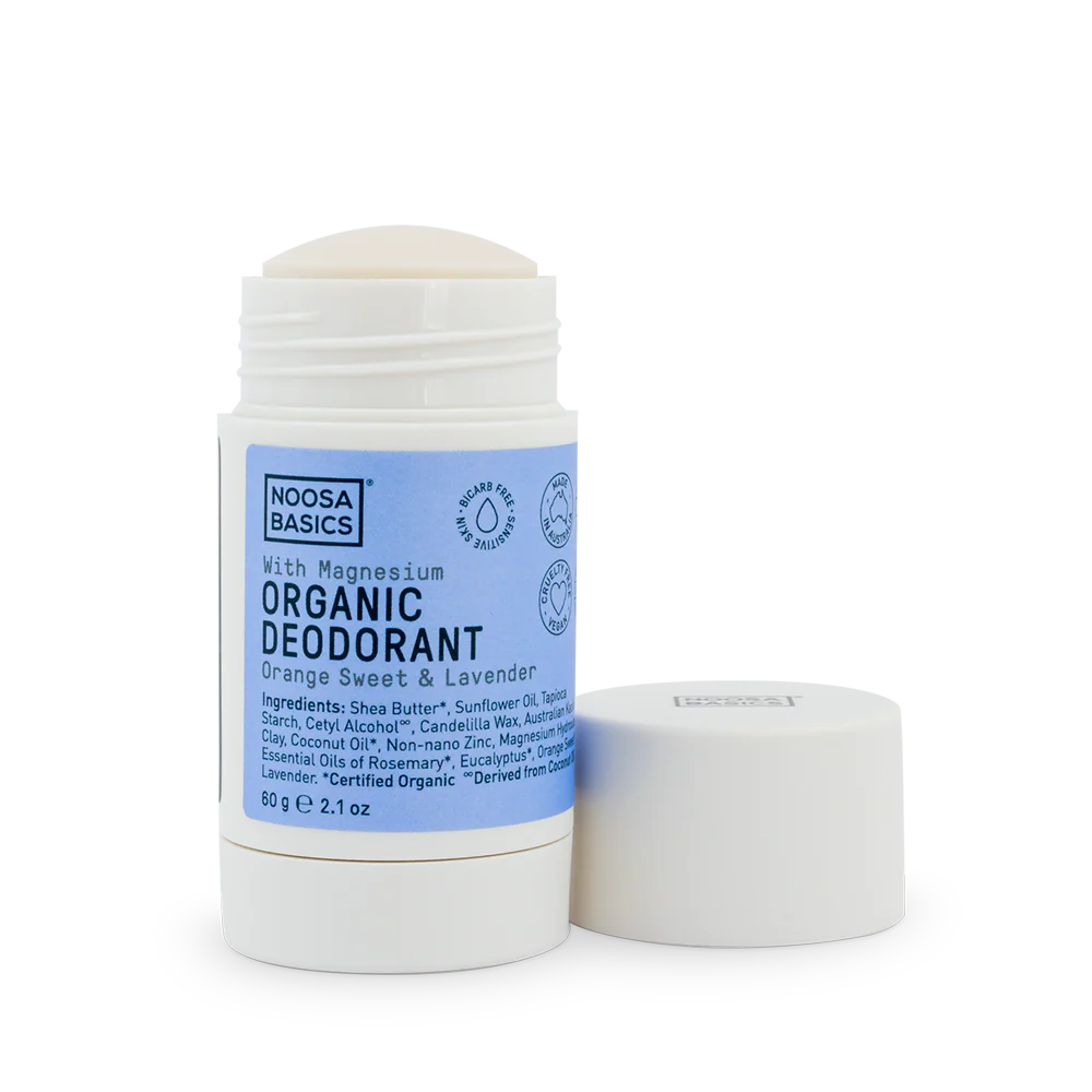 Noosa Basics organic deodorant stick on a white background
