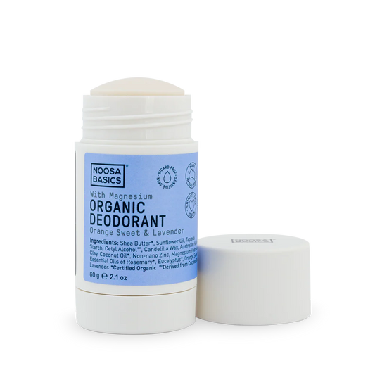 Noosa Basics organic deodorant stick on a white background