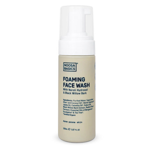 Noosa Basics foaming face wash bottle on a white background