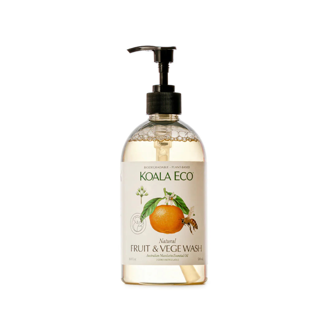 Koala Eco fruit and veggie wash bottle on a white background