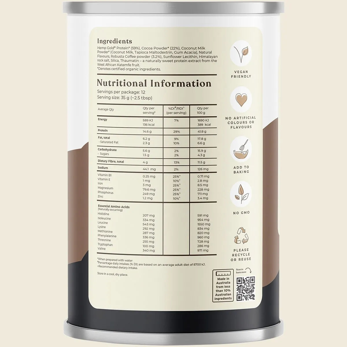 Organic Hemp Protein Shake Chocolate Espresso - 420g