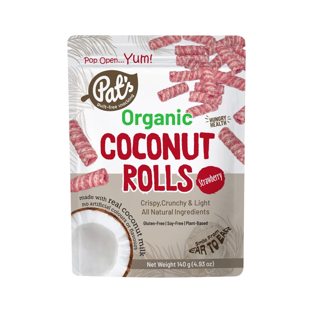 Pat's Organic Coconut Rolls Strawberry 140g