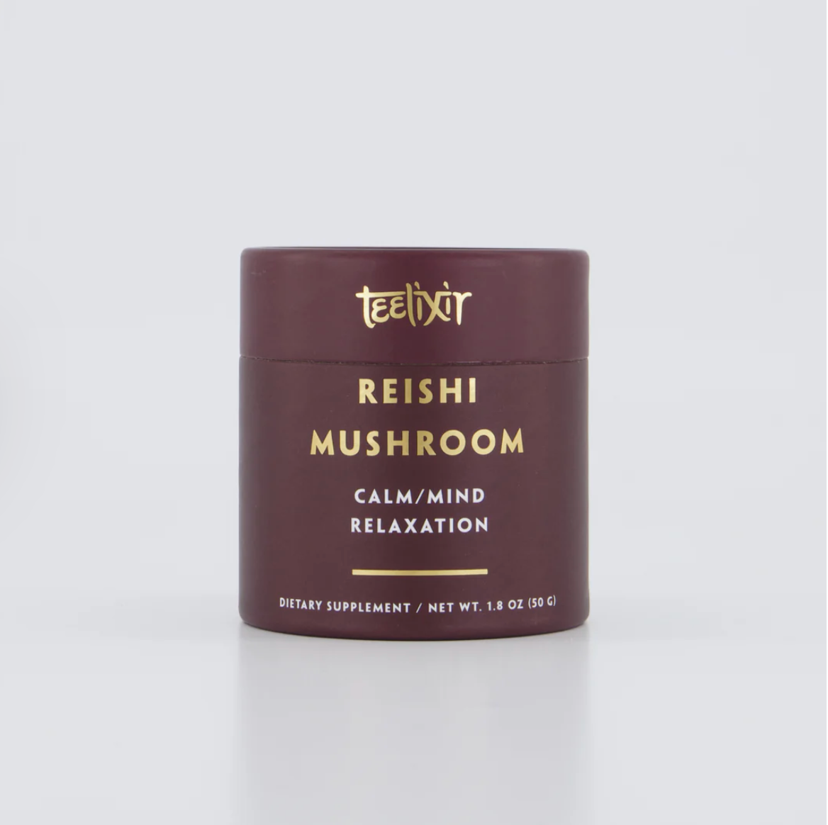 Teelixir Reishi Mushroom supplement container on a white background