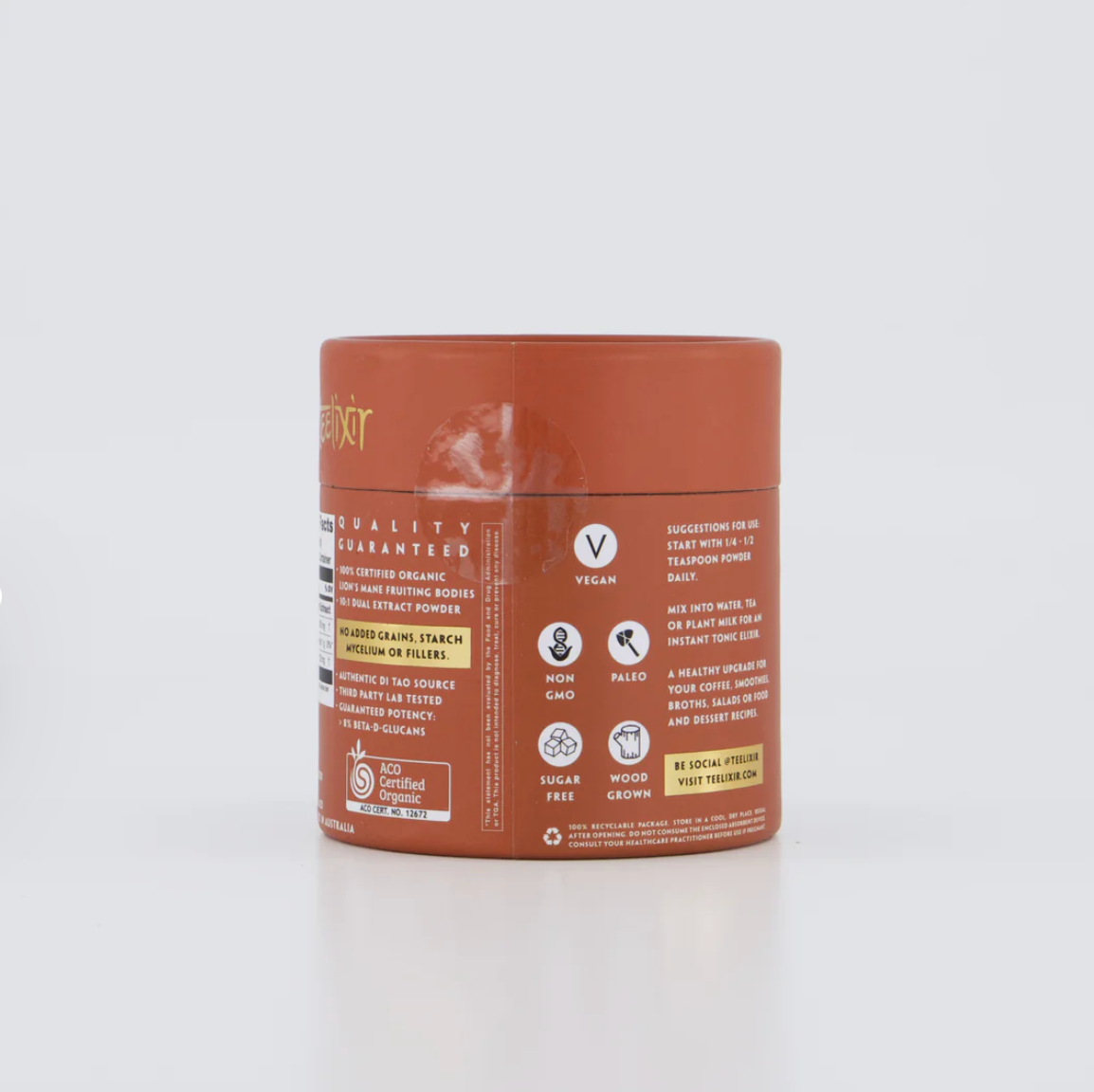 Brown container with label on a white background