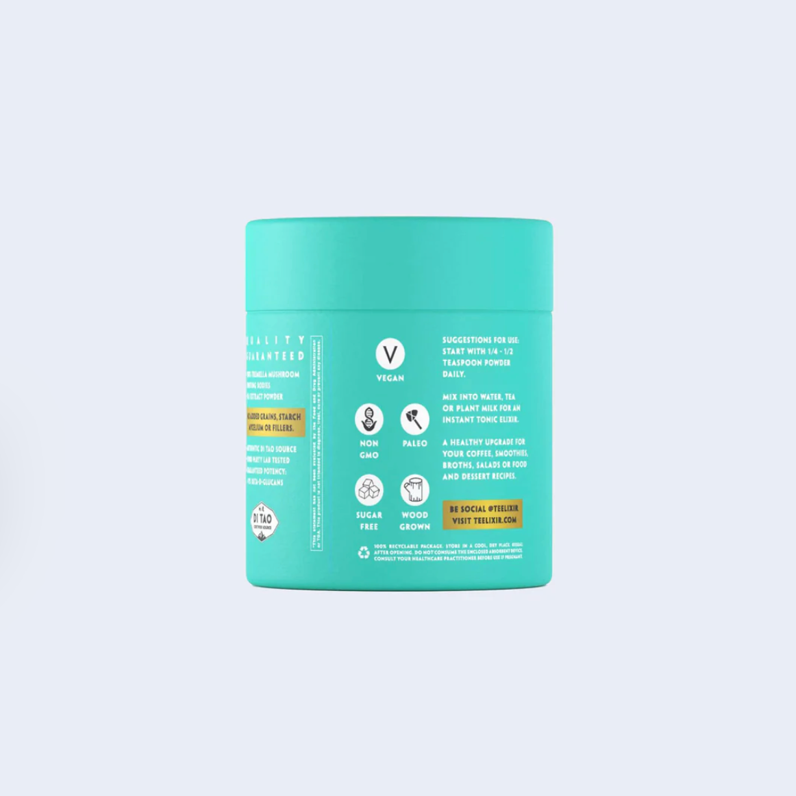 Mint green container with text on a light gray background