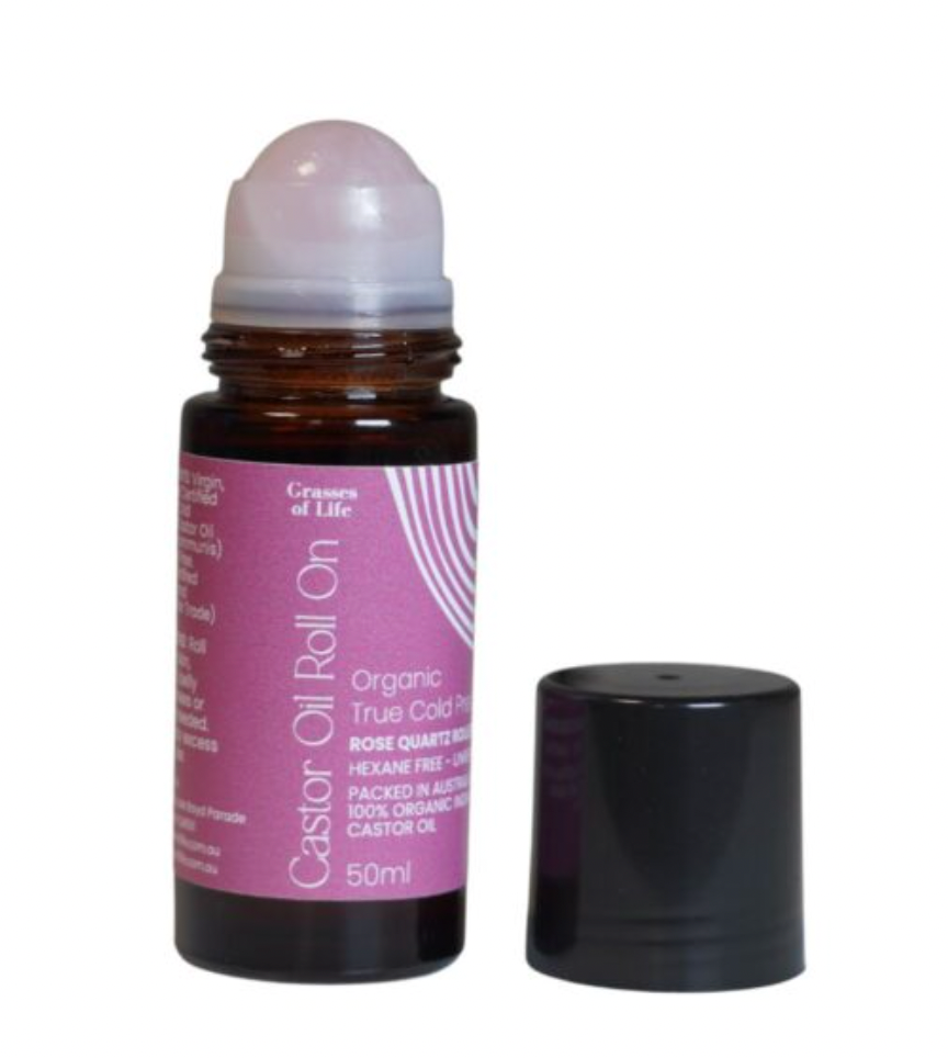 Organic Castor Oil Rose Quartz Roll On 50ml (Refillable/Reusable)