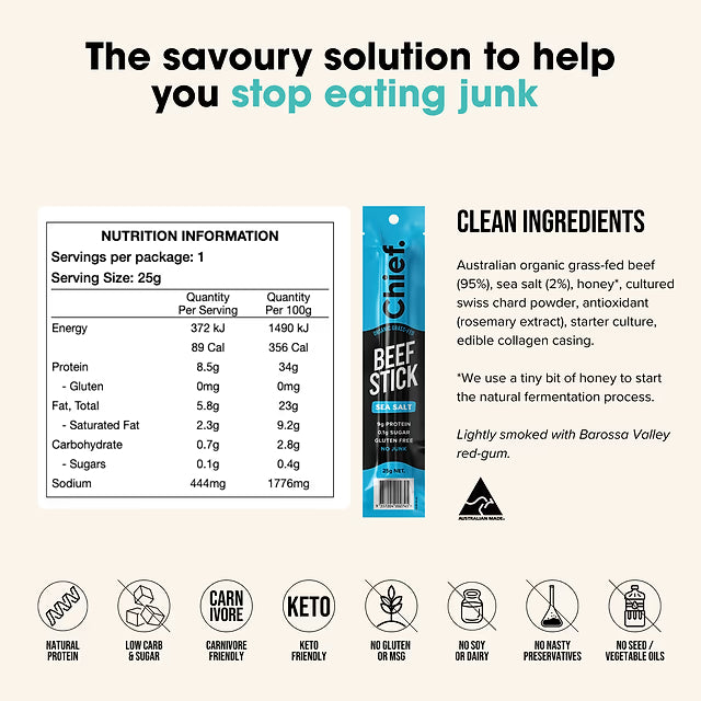 Organic Beef Sticks - Sea Salt - Chief Nutrition