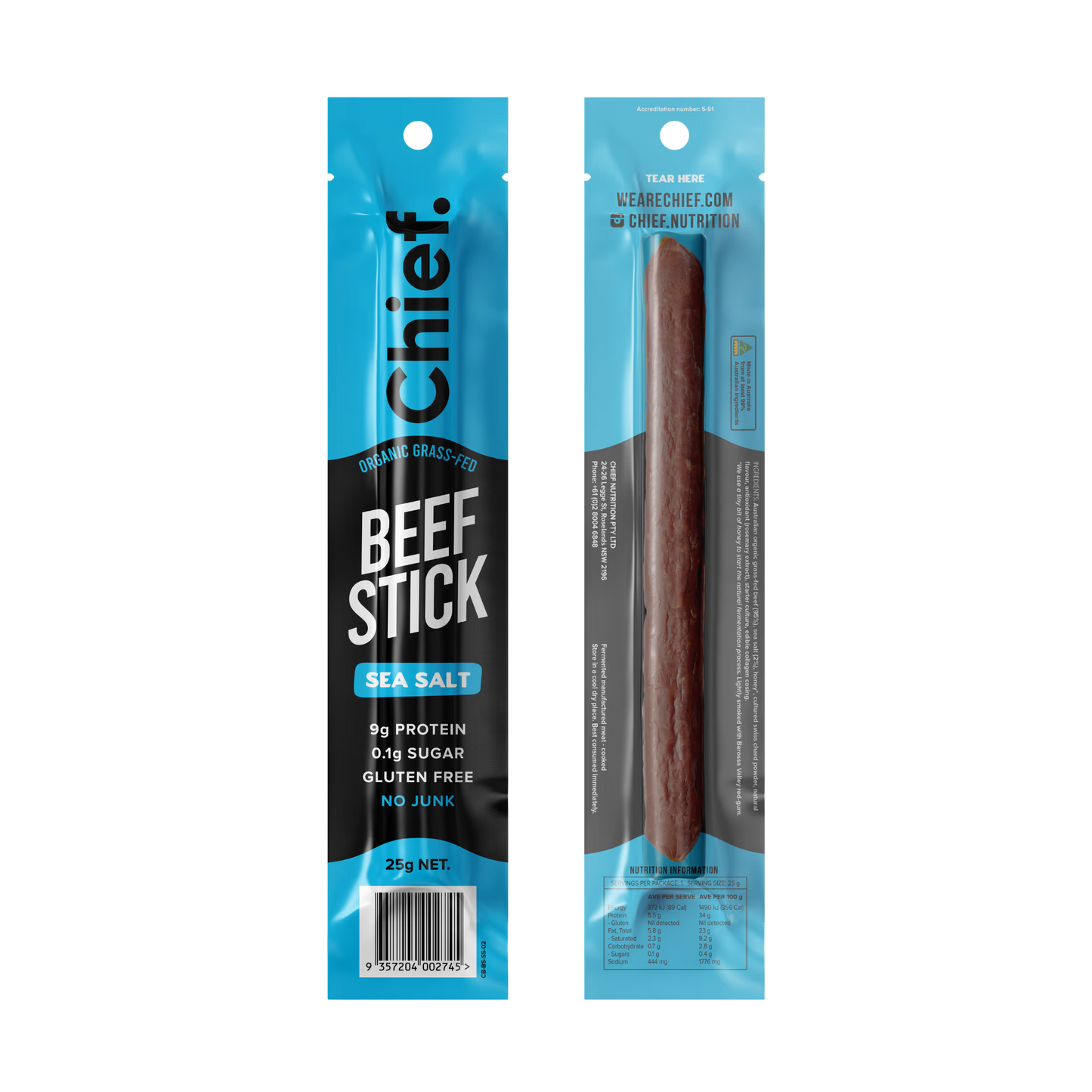 Organic Beef Sticks - Sea Salt - Chief Nutrition