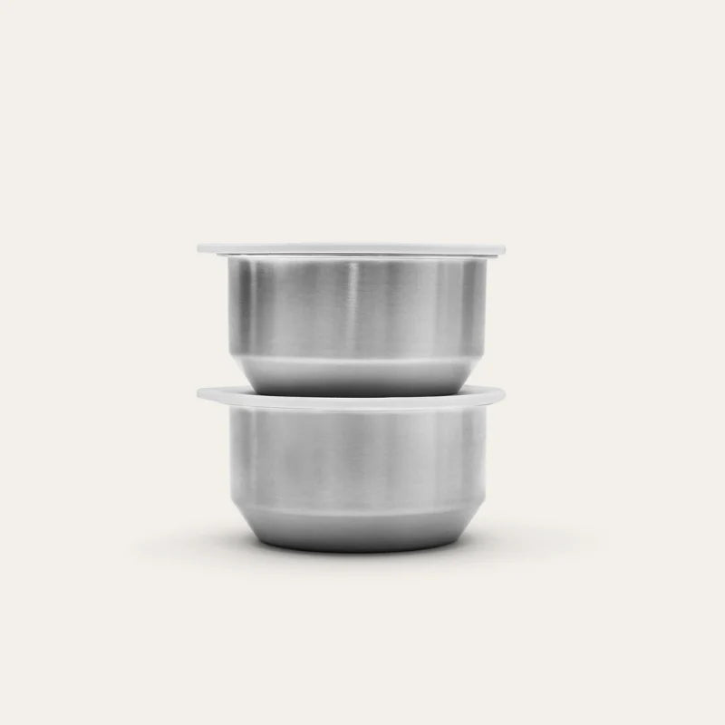 Round Stainless Steel and Glass Dip Bowls Set of 2 - Oat Milk